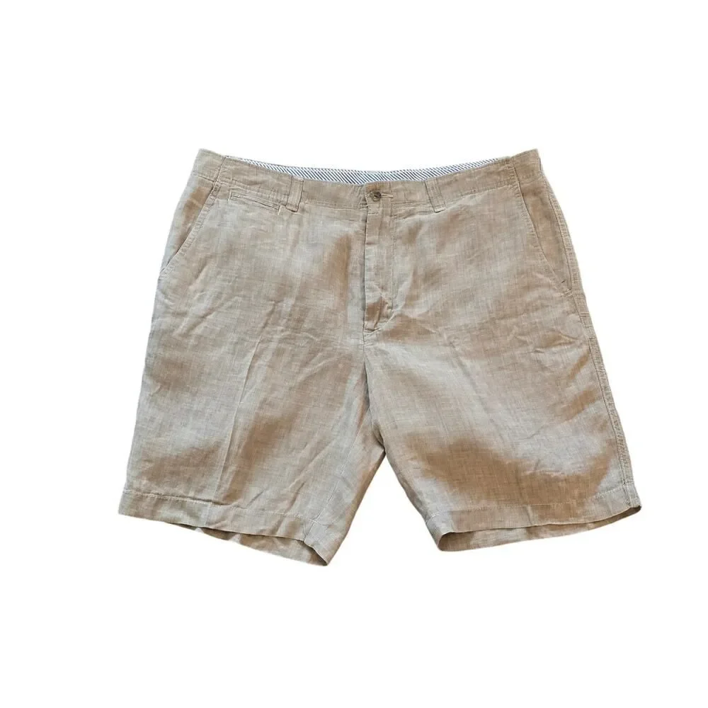 Cremeux 100% Linen Shorts Size 38 Tan Neutral Classic Summer Staple Menswear